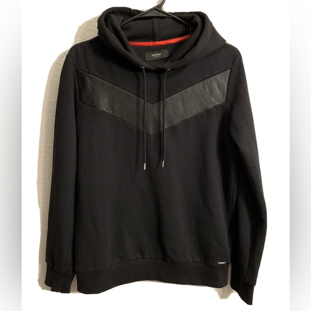 Diesel Timeless Designer Mens Jacket Hoodie Cotton W/ Lambskin Leather Contrast